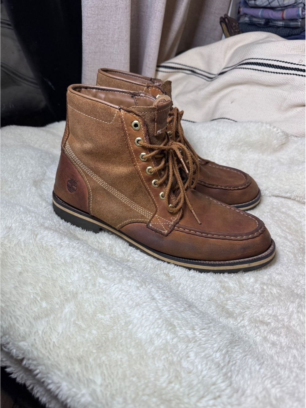 Timberland Men’s 11.5 Brown Leather Suede Moc Toe Lace Up Ankle Boots